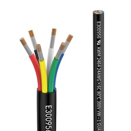 Matugajp 24awg 0.2mm² Electrical Wire 6 Core Extension Cable 20feet UL2464 DC 5V/12V/24V/300V 24 Gauge Oxygen Free Stranded Tinned Copper Wire