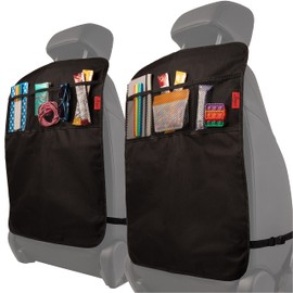 Lusso Gear Car Seat Back Protector Cover for Kids (2 Pack) - Black, 3 Mesh Pockets - Backseat Car Organizer - Waterproof & Machine Washable - Protects Against Mud, Scuffs & Spills