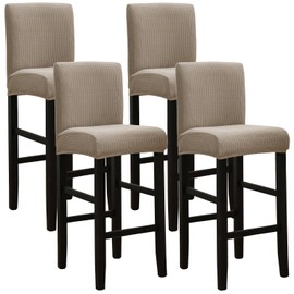 SPRINGRICO Bar Stool Covers Set of 4, Stretch Washable Barstool Seat Covers with Backs, Removable Counter Height Chair Covers for Kitchen Dining Room Cafe (S1-Khaki, 4PCS)