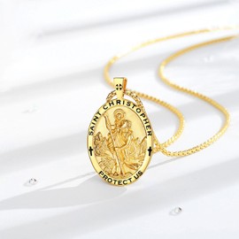 EUDORA Harmony Ball 925 Sterling Silver St Christopher/St Michael/St Benedict/St Jude/Virgin Mary/St Gabriel/St Anthony Necklace for Men and Women, Religious Protection Amulet, Sterling Silver