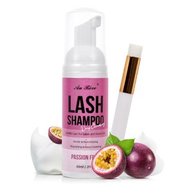 Lash Shampoo for Lash Extensions 60 Ml/2fl.oz Eyelash Extension Cleanser Oil Free Lash Cleanser for Eyelash Care, Gentle Foaming Eyelash Shampoo with Brush for Salon Home Care (Passion fruit 60ml)