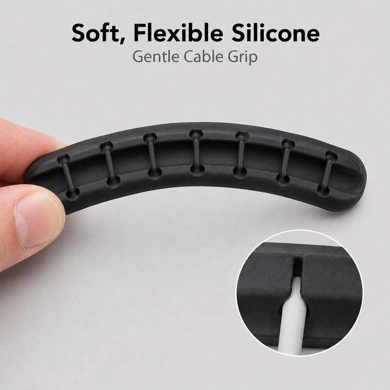 5-Pack 7-Port Silicone Cable Organizers, Desktop Cord Holders for USB