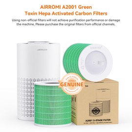 AIRROMI A2001 HEPA Air Purifier Replacement Filter, 3-In-1 Original Filter, Removes 99.97% of 0.3 Micron Particles, Green Activated Carbon Filter - Toxin Absorber Specialty-1 Pack