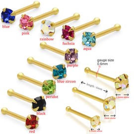 PiercingPoint 1.5MM Peridot Genuine Crystal Stone 9ct Solid Yellow Gold 22 Gauge - 6MM Length Nose Bone Nose Stud