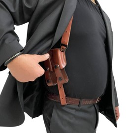 Rig for 1911 Leather Shoulder Gun Holster Fits Most 1911 Style Pistols-Kimber-Colt-S&W-Remingto-Sig Sauer - Ruger/Handgun Holster-Mag Pouch-Shoulder-Tie Down Straps Set (Right) (Brown)