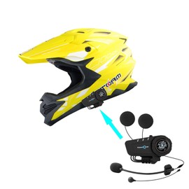 1Storm Motocross Adult Helmet Downhill Mountain Bike Helmet BMX MX ATV Dirt Bike Storm Style HF803 + Motorcycle Bluetooth Headset: Storm Yellow