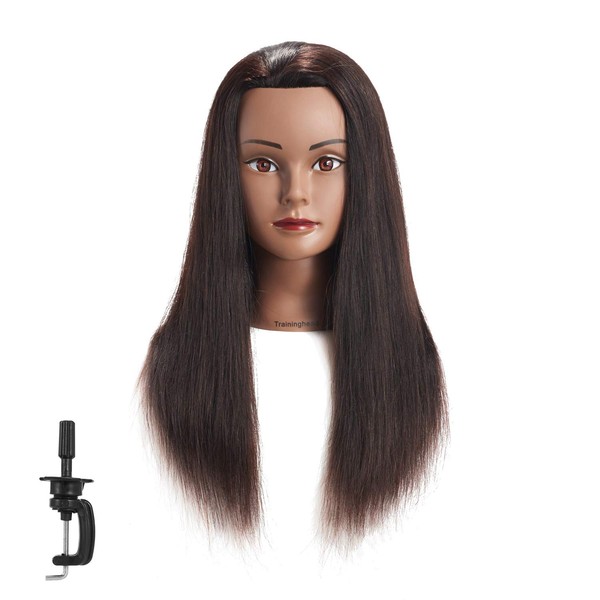 20-22" 100% Human hair Mannequin head Training Head Cosmetology Manikin Head Doll Head with free Clamp (black)
