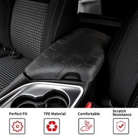 KEWISAUTO Center Console Armrest Cover for Challenger 15-23, TPE Black Waterproof Scratch Resistance Soft Center Console Armrest Pad Cover for Dodge Challenger 2015-2023 Interior Accessories