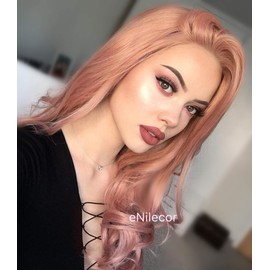 eNilecor Pink Lace Front Wigs,Long Curly Synthetic Color Lace Wig Hair Replacement Wigs for Women 22 Inches with Wig Cap (Pink)