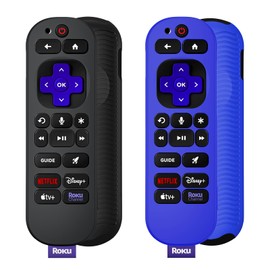 [2 Pack] WADVCU for Roku Voice Remote Pro 2nd Ed./Edition Silicone Remote Case Cover, Roku TV Remote Protective Sleeve for Roku RCB1R(2024) Controller with Lanyard|Anti Slip/Shock Proof(Black+Blue)