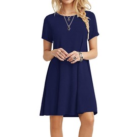 POPYOUNG 2025 Women's Summer Casual T-Shirt Dresses Crew Neck Beach Cover Up Sun Dress 2XL, Navy Blue