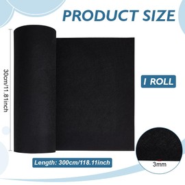 BENECREAT 118x11.81 Inch Black Felt Roll, 3mm Thick Craft Felt Fabric Soft Fabric Sheets for DIY Arts, Crafts, Decorations, Patchwork Sewing, Costumes
