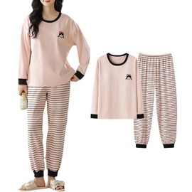 AQRTPXU Women's Pajama Set, Loungewear, Spring, Summer, Autumn, Winter, Cotton, Long Sleeve, Thin, Pajamas, Round Neck, Pullover, Long Pants, Cute, Stylish, Casual, Sleepwear, Comfortable, Hassle,