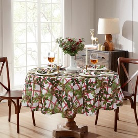 Elrene Home Fashions Pinecone Plaid Red/Green Holiday/Christmas Fabric Wrinkle Resistant Round Dining Tablecloth, 70"x70"