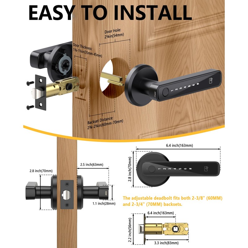 Amerdeco Smart Fingerprint Door Lock with Keypad Handle - Keyless
