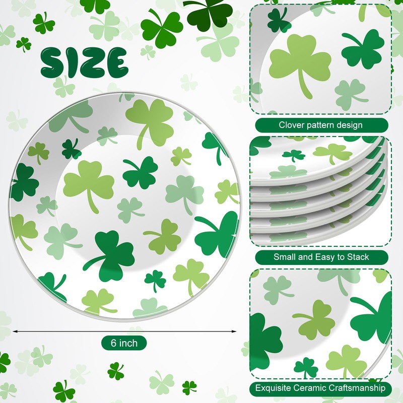 SiliFine 6 Pcs 6 Inch St. Patrick's Day Ceramic Decorative