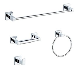 Chrome Bathroom Hardware Set 4 Pieces,Towel Bar Set Stainless Steel Wall Mounted, Includes 16In Hand Towel Bar, Towel Ring, Robe Towel Hooks,Toilet Paper Holder, Bathroom Towel Rack Set