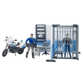 bruder 62732 - Bworld Police Station with Police Motorcycle - 1:16 Wachtmeister Emergency Vehicle Operation Control Centre Prison Cell Central Toy