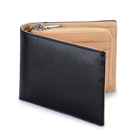 BHAKTI Men's Bi-fold Wallet, Soft Genuine Leather, Popular, Brand, Large Capacity, Coin Purse, For Men, Gentlemen, Gift, RFID Protection, Black