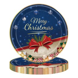 24PCS Christmas Paper Plates 23cm,Disposable Paper Plates 9 inch Navy Blue Xmas Paper Round Dinner Plates Tableware Party Plates for Birthday,BBQs,Christmas,Picnic,Kids Shower Party Plates Supplies