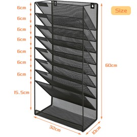 PLSOPPKG 9 Tier Mesh Hanging Wall File Organizer Vertical Wall Mount Paper Organization, Wall Mounted File Holder Paper Folder Rack for Office School Home, Nametag Label Set Included