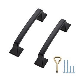 Ravinte 10PCS Pack Matte Black Kitchen Cabinet Handles Drawer Pulls 3-3/4 inch Hole Centers Cabinet Pulls Kitchen Cabinet Hardware Sturdy Big Square Base Dresser Pulls Cabinet Drawer Handles