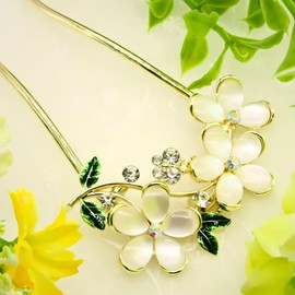 Miaomyao Hair Ornament, Kimono, Metal, Yukata, Bouquet, Flower Bouquet, Leaf, U-shaped Hair Accessory, Gold