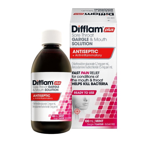 Difflam Plus Sore Throat Gargle & Mouth Solution Antiseptic + Anti-Inflammatory 100ml