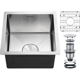 Suncano 15x15 Inch Bar Sink Undermount, 18 Gauge Stainless Steel Small Kitchen Sink, Handmade Single Bowl Wet Bar Sinks with Rinse Grid (Brushed)