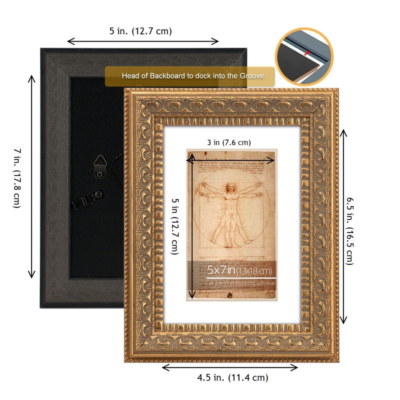 WYNCO 5x7 in 2 Pack Antique Distressed Gold Ornate Classic