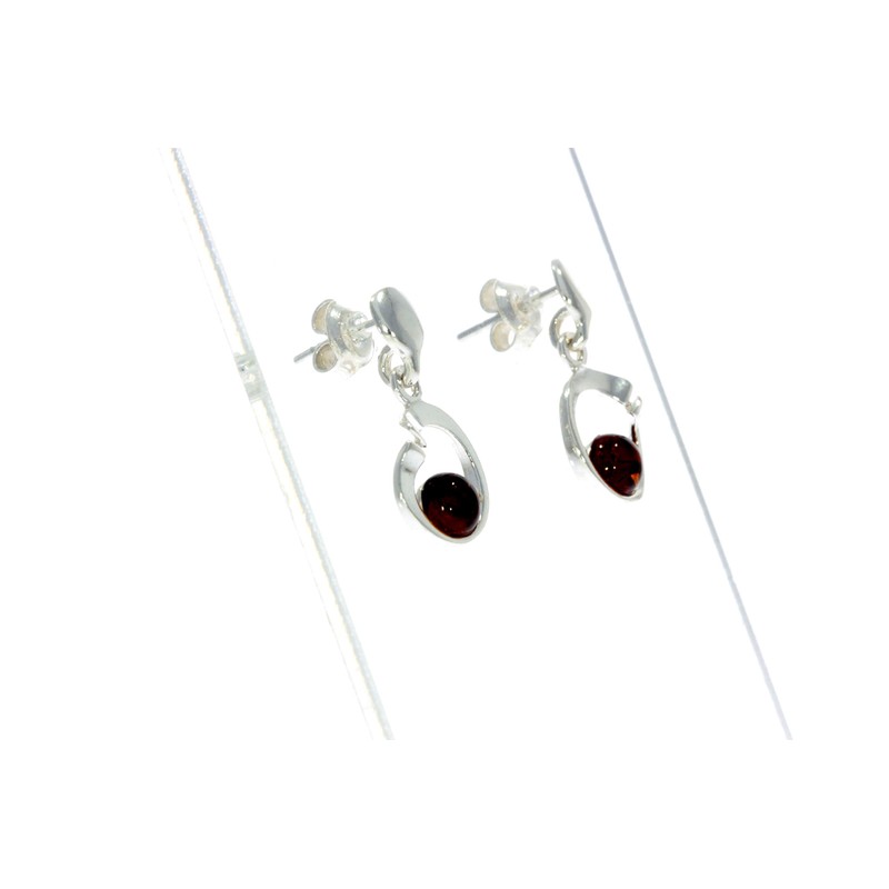 Cognac Baltic Amber 925 Sterling Silver Small Stud Drop Round