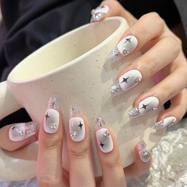 Pure Handmade Nails Press on Nail Reusable Fake Nails Nude Gradient Pink Colour Medium Stick on Nails French Tip False Nails 10pcs (XS, Q069)