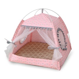 Gigreinc Cat Princess Indoor Tent House Pet Dog Cute Floral Cave Nest Bed Portable Dog Tents (L:48x48x46cm/18.8x18.8x18inch, Floral Pink)
