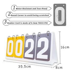 Honicemar Waterproof Double-Digit Sports Scoreboard Portable Flip 4 Digit Score board for Sports Competition Football Basketball Tennis Rugby Table Tennis Badminton Score Keeper and More - yellow gray