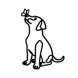 Oubasa Metal Dog Wall Art Decor, Minimalist Dog Butterfly Funny Wall Art, Modern Abstract Line Drawing Pet Sculptures for Living Room Kitchen Bedroom Bathroom Black