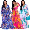 Nuofengkudu Womens Chiffon Deep V-Neck Printed Floral Maxi Dress Unique