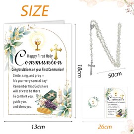 XINDY First Holy Communion Gifts for Girls Boys, First Communion Cards, First Holy Communion Card, Rosary Beads Catholic Pearl Cross Necklace for Kids