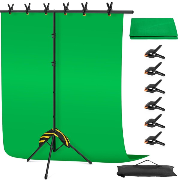 Green Screen Backdrop Kit 6.5X5ft,Portable greenscreen Background with Stand,Adjustable T-Shape