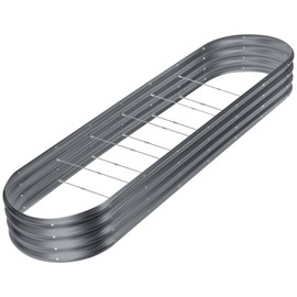 Land Guard 8ft Galvanized Raised Garden Bed Kit, Raised Garden Boxes Outdoor, Oval Metal Raised Garden Beds for Vegetables, Modern Grey, 108 Gallon Capacity(with 10 Connecting rods)