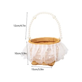 Woven Flower Girl Basket for Wedding, 22× 15cm Small Wedding Flower Basket with Pearl Handle(Style-01)