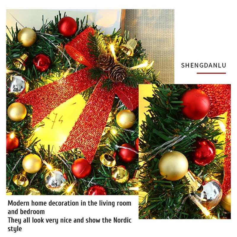 Xmas Wreath with 20 LED Lights and Bells Christmas Garland