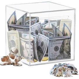 Clear and Unopenable Piggy Bank, Transparent Money Box for Cash Savings, Must-Break-to-Open Acrylic Coin Bank Change Jar for Real Money, Birthday Gifts for Kids & Adults - Color: Square, Size: Small