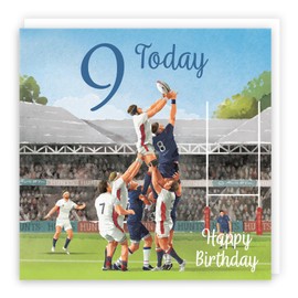 Hunts England - Rugby Fun 9th Birthday Card - Milo's Gallery - Age 9 Sport Birthday Card - For 9 Year Old Rugby Fan - Age Nine