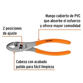 Truper PCH-8, Pinza de chofer, mango de vinil, 8", negro con naranja