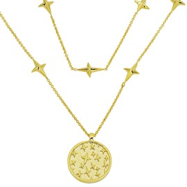 AUROZIA Tarot Card Necklaces, 18K Heavy Gold Plated Layered Necklaces Cameo Pendants with Stars, Gold Coins necklaces, Vintage Desing, Birthday Gifts for Women(The Star)