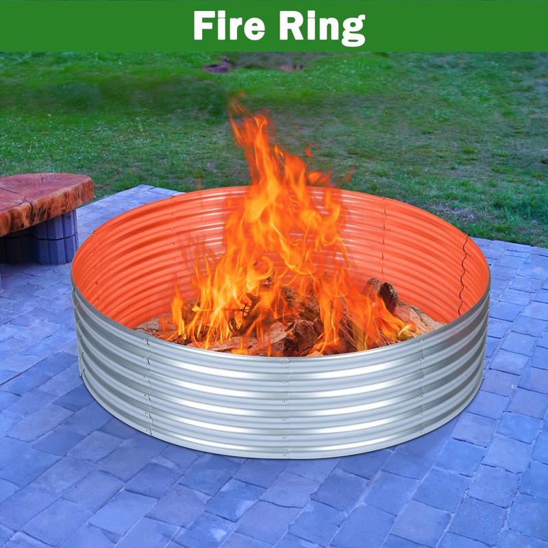 OUSHENG 4x4x1ft Round Galvanized Raised Garden Beds Outdoor, Steel Fire