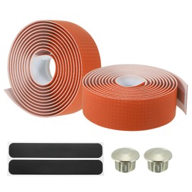 PATIKIL Motorcycle Handle Tape 2 Pack EVA Carbon Handle Grip Wrap for Racing Bike Road Bike Non-Slip Bike Handle Tape Orange with Black End Plug
