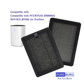 PUREBURG Replacement True HEPA Filters Compatible with PUURVSAS (HM669A) / ROVACS (RV60) Air Purifiers,H13 4-Stage Filtration Activated carbon 2-IN-1 Air Clean Dust VOCs, 4-Pack