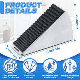 Modixun Large Door Stop Heavy Duty Door Stop Wedge Stainless Steel Rubber Door Stop for Bottom of Door 7cm High Adjustable Door Stop Fits Any Heavy Door (Silver)