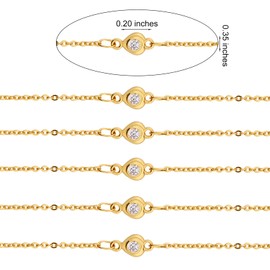 COGCHARGER 3.28 Feet 1M Clear Cubic Zirconia Heart Link Chains Real 18K Gold Plated Cable Link Chain Unwelded Metal Chain for Jewelry Necklace Making
